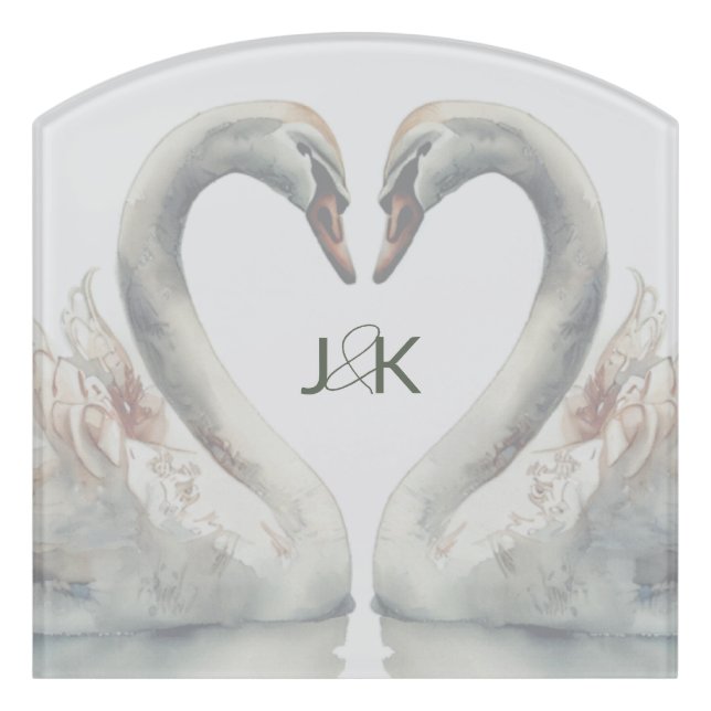Romantic Swans Monogram Door Sign (Contour Front)