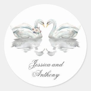Romantic Swans Wedding Bride and Groom Classic Round Sticker