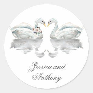 Romantic Swans Wedding Bride and Groom Classic Round Sticker