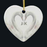 Romantic Swans Wedding Couple Monogram Ceramic Ornament<br><div class="desc">Swans adorn these wedding couple monogram ceramic ornament offering a romantic aesthetic. Great for special occasions. Just add your monograms. Use the template to create your own romantic swan wedding couple monogram ornament.</div>
