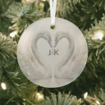 Romantic Swans Wedding Couple Monogram Glass Ornament<br><div class="desc">Swans adorn these wedding couple monogram glass ornament offering a romantic aesthetic. Great for special occasions. Just add the couple's monograms. Use the template to create your own romantic swan couple monogram ornament.</div>