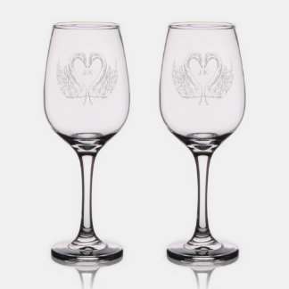 Romantic Swans Wedding Couple Monogram Glasses