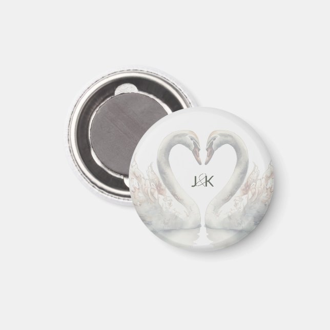 Romantic Swans Wedding Couple Monogram Magnet (Front/Back)