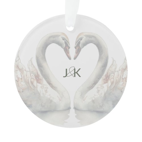 Romantic Swans Wedding Couple Monogram Ornament