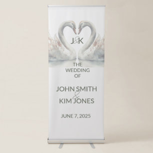 Romantic Swans Wedding Couple Monogram Retractable Banner