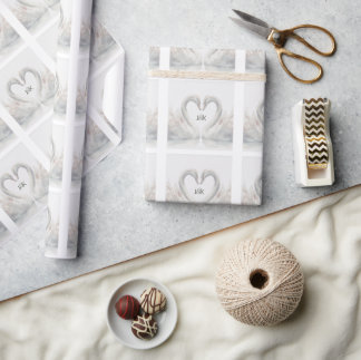 Romantic Swans Wedding Couple Monogram Wrapping Paper