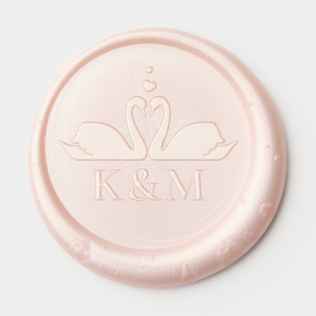 Romantic Swans Wedding Monogram Wax Seal Sticker (Front)