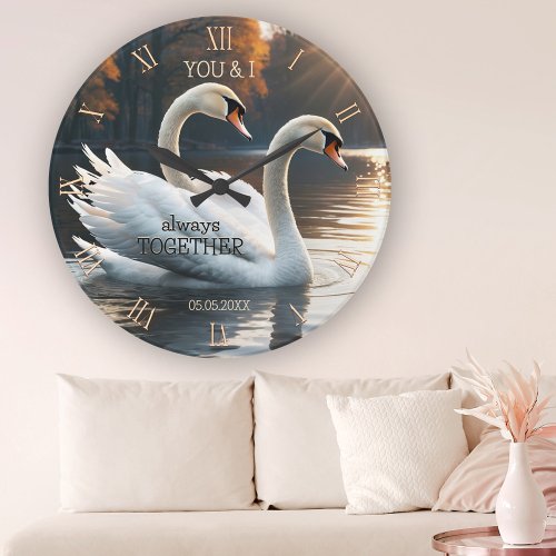 Romantic Swans Wedding Round Clock