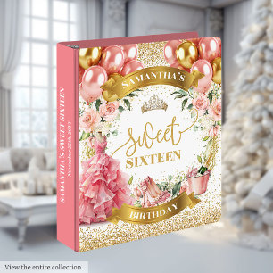 Romantic Sweet 16 Ring Binder Gold Balloons Roses