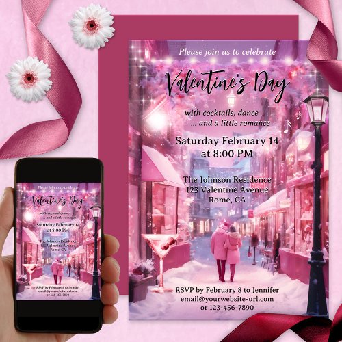 Romantic Sweet Pink Cute Valentines Day Invitation