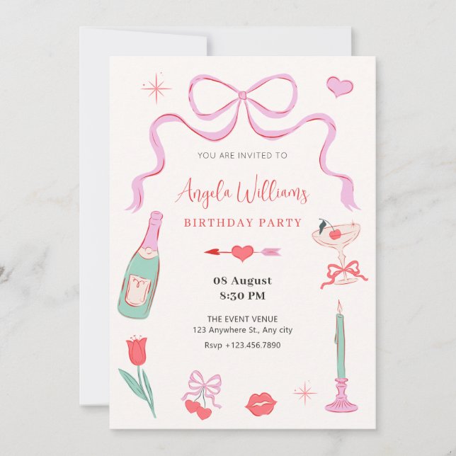Romantic sweet valentine pastel color birthday invitation (Front)