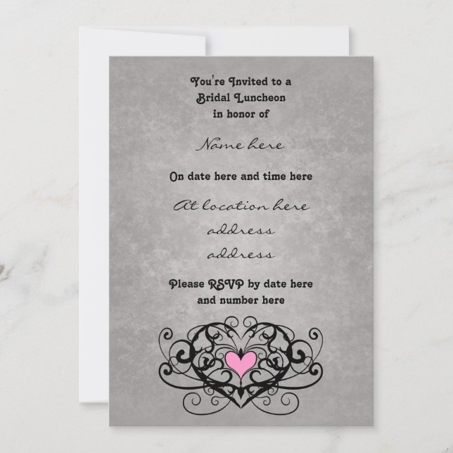 Romantic swirls and hearts bridal luncheon invitation (Front)
