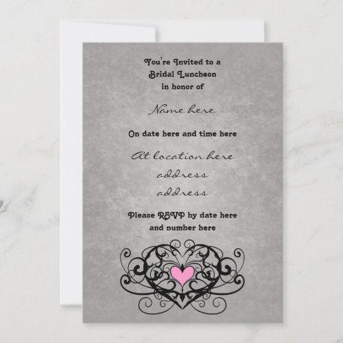 Gothic romance swirls and hearts bridal luncheon personalized invites