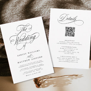 Romantic Swirly Calligraphy All In One Wedding Invitation