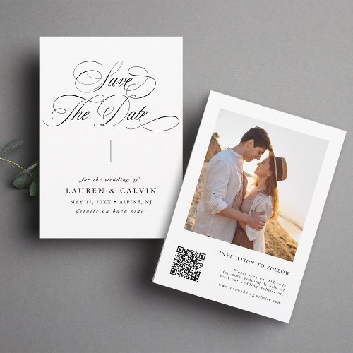 Romantic Swirly Calligraphy QR Code Photo Save The Date