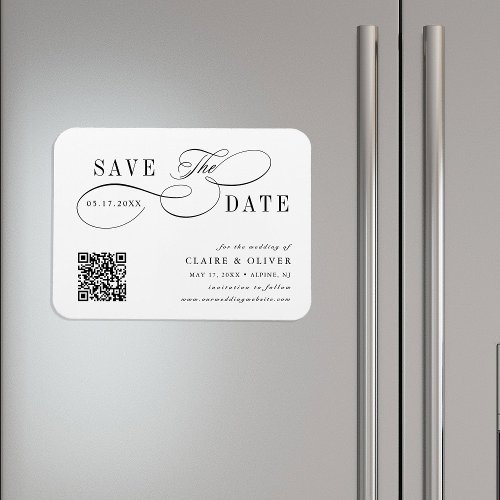 Romantic Swirly Calligraphy QR Code Save the Date Magnet