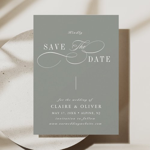 Romantic Swirly Calligraphy Sage Green Save The Date