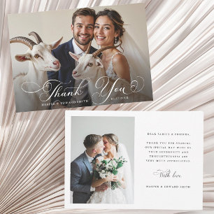 Romantic Swirly Calligraphy Wedding 2 Photo Thank You Card