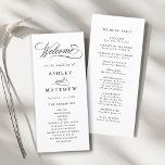 Romantic Swirly Calligraphy Wedding Ceremony Program<br><div class="desc">This black and white wedding ceremony program featuring elegant and romantic swirly calligraphy lettering with your names,  wedding date,  order of service,  and wedding party details. For more advanced customization of this design,  please click the BLUE DESIGN TOOL BUTTON above!</div>