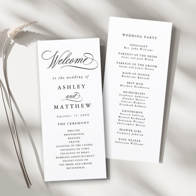 Romantic Swirly Calligraphy Wedding Ceremony Program (Front & Back)