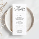 Romantic Swirly Calligraphy Wedding Menu<br><div class="desc">Simple black and white wedding menu featuring elegant and romantic swirly calligraphy lettering with your names. For more advanced customization of this design,  please click the BLUE DESIGN TOOL BUTTON above!</div>