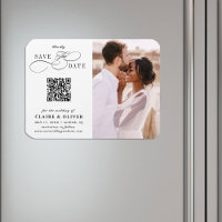 Romantic Swirly Script QR Code Save the Date Photo