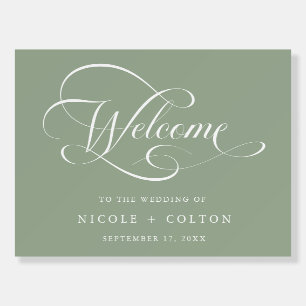 Romantic Swirly Script Wedding Sage Green Welcome Foam Board