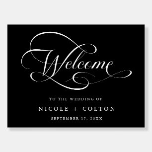 Romantic Swirly Script Wedding Welcome Black Foam Board