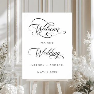Romantic Swirly Script Wedding Welcome Sign