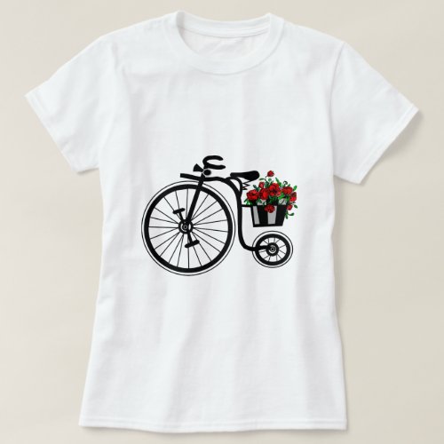 Romantic T_Shirt with Bouquet Flowers Bike