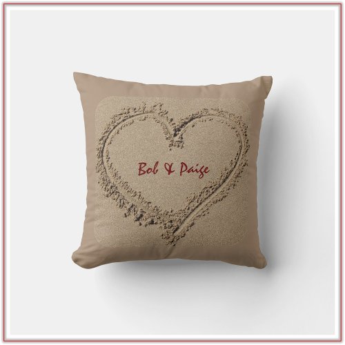 Romantic Tan Heart in the Sand Throw Pillow
