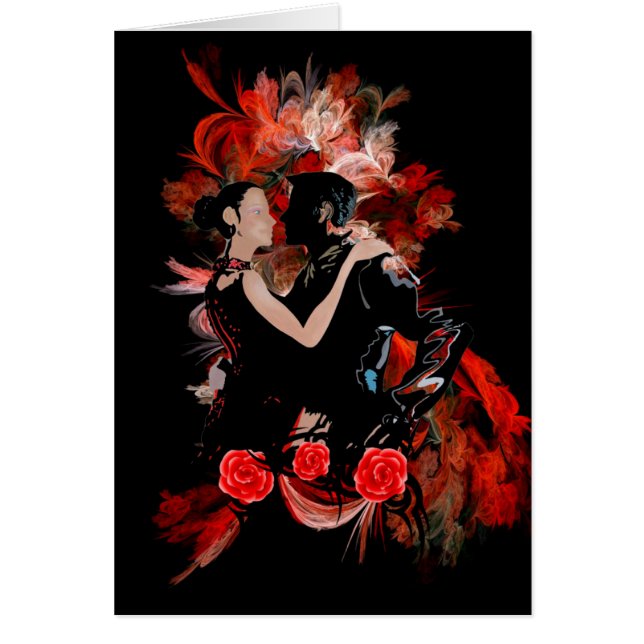 Romantic tango dancers on red fractal cards (Front)