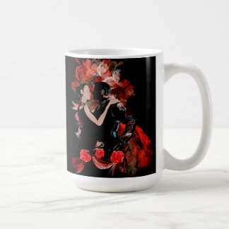 Romantic tango dancers on red fractal coffee mug
