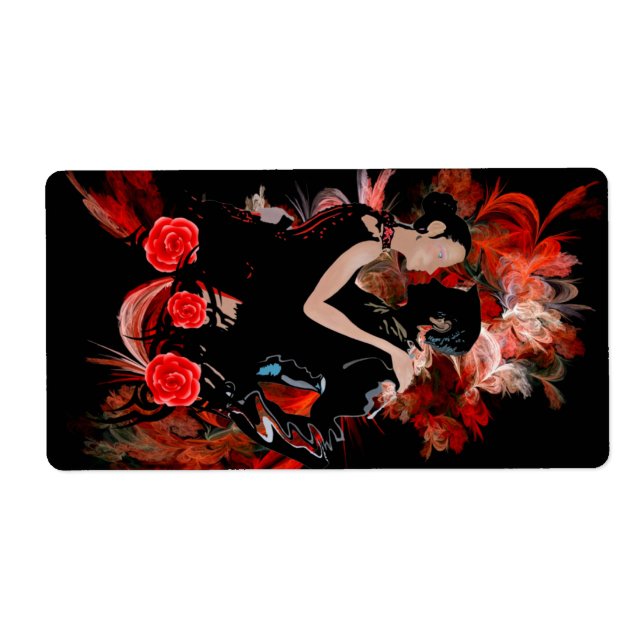 Romantic tango dancers on red fractal label (Front)