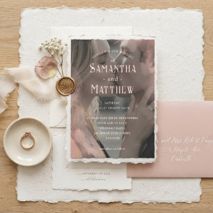 Romantic Tattered Paper Edge Photo Wedding Invitation