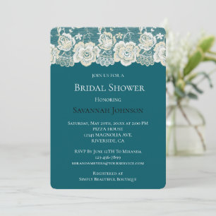 Romantic Teal Blue Floral Bridal Shower Invitation