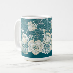 Romantic Teal Blue Green Floral Wedding Coffee Mug