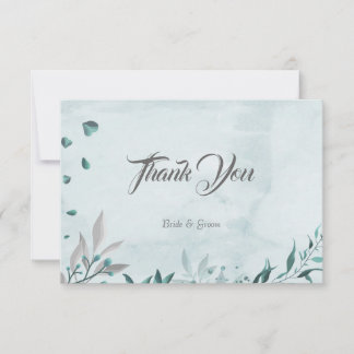 Romantic teal blue leaves botanical thank you card