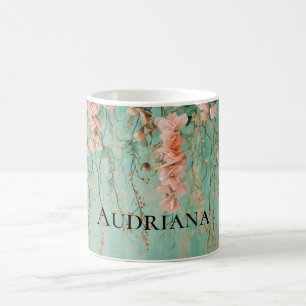 Romantic Teal Blush Flowers Wedding Coffee Mug