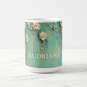 Romantic Teal Blush Pink Flowers Coffee Mug