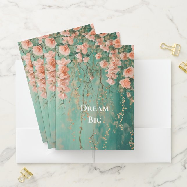 Romantic Teal Blush Pink Flowers Dream Pocket Folder (In Situ)