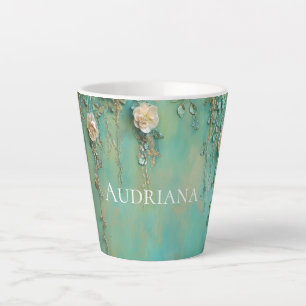 Romantic Teal Blush Pink Flowers Latte Mug