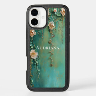 Romantic Teal Blush Pink Flowers  iPhone 16 Mini Case