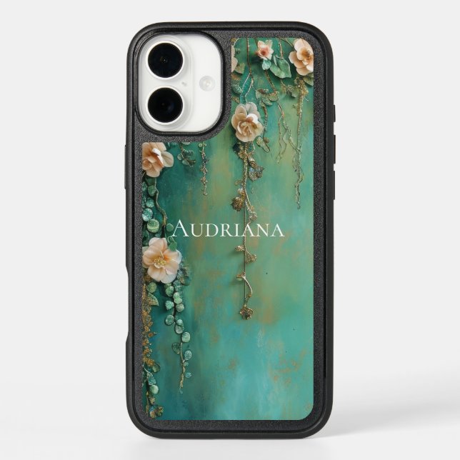 Romantic Teal Blush Pink Flowers  Otterbox iPhone Case (Back)