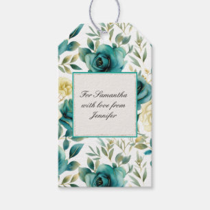 Romantic Teal Cream Rose Floral Bridal Shower Gift Tags