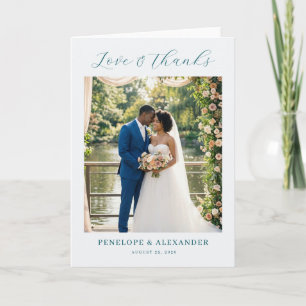 Romantic Teal Floral Photo Thank You Card