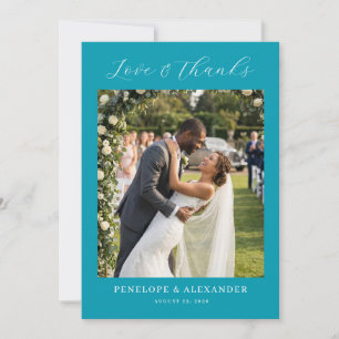 Romantic Teal Floral Photo Thank You Card