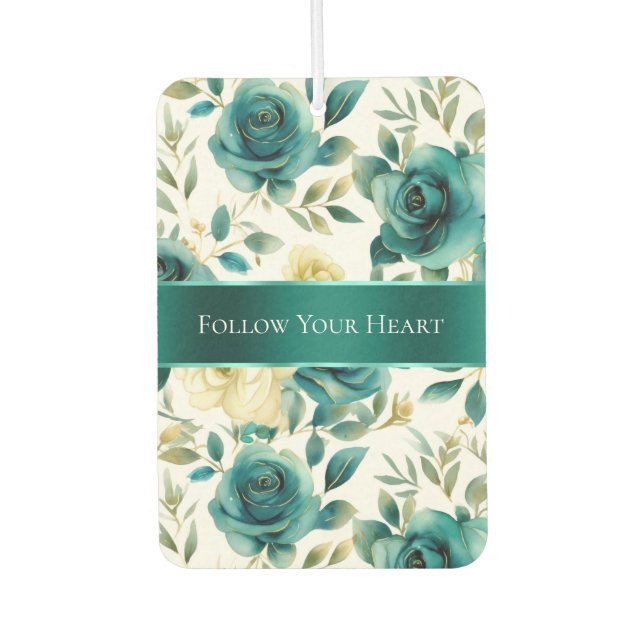 Romantic Teal Green Cream Rose Floral Air Freshener (Front)