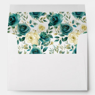 Romantic Teal Green Cream Rose Floral Envelope