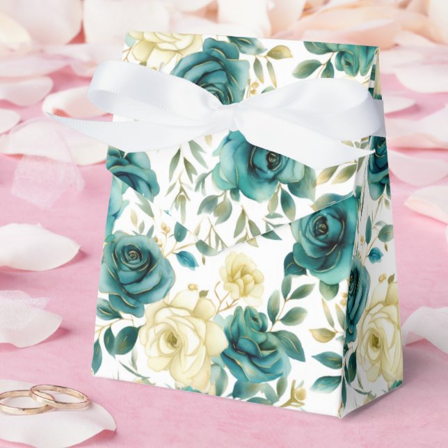Romantic Teal Green Cream Rose Floral Favor Boxes (Wedding)